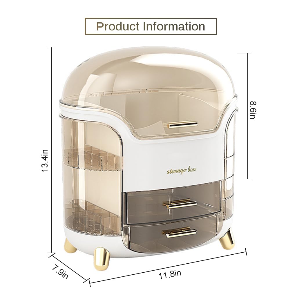 Hannea Makeup Organizer for Dressing Table with 9 Storage Areas and Rotatable Layers | Elegant White ABS Case