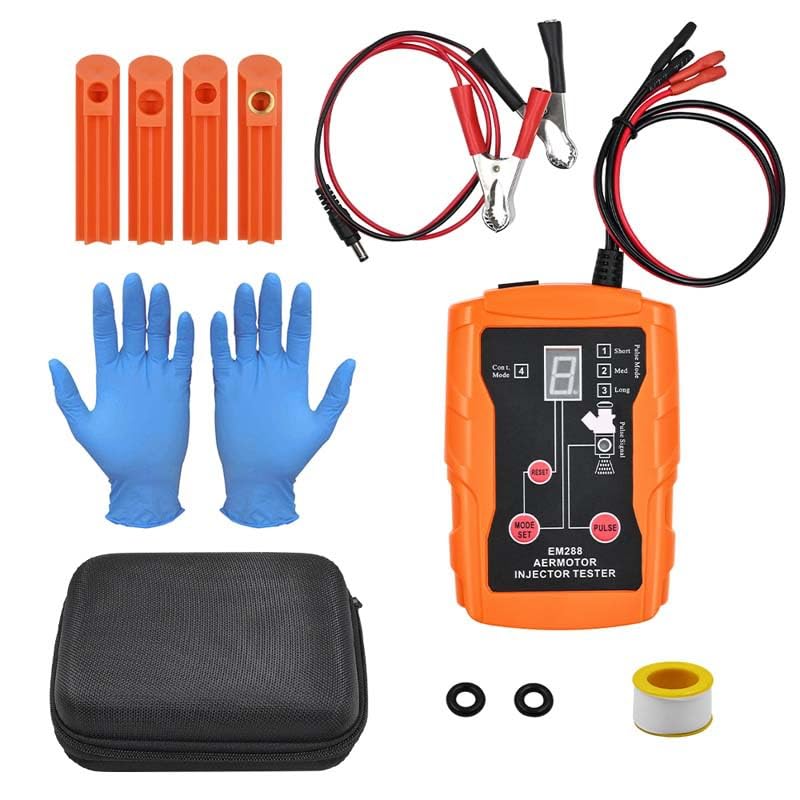 STHIRA® Car Fuel Injector Tester Kit, Digital Injector Diagnostic Tool with Test Leads, Insulating Sleeves, Gloves, O-Rings, Tape & Portable Storage Case