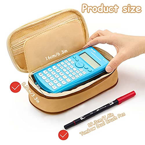 HASTHIP® Nylon Large Capacity Pencil Case Durable Storage Multiple Compartment Double Zipper Portable Pouch for College Student Teen 22X11Cm Khaki Black 2PCS