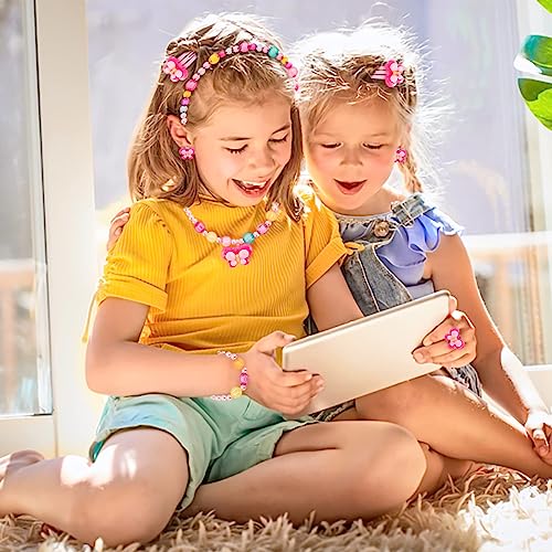 SANNIDHI® Kids Jewellery Set for Girls Plush Handbag Necklace Bracelet Ring Hairband Hair Clips Kit Cute Princess Party Costume Jewelry for 3-10 Years Old Birthday Christmas Gifts 2PCS