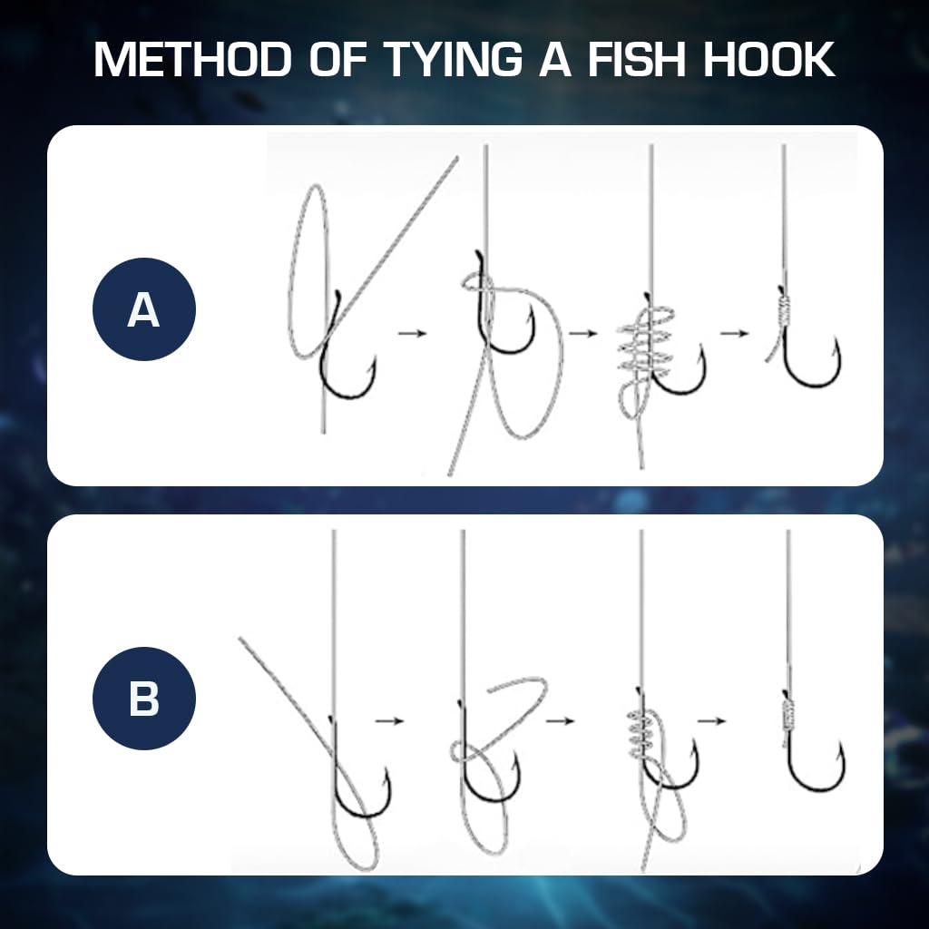 ZIBUYU Fishing Hooks Set for Anglers with 500 pcs in 10 Sizes Featuring Barbed Ringed Eye | High Carbon Steel