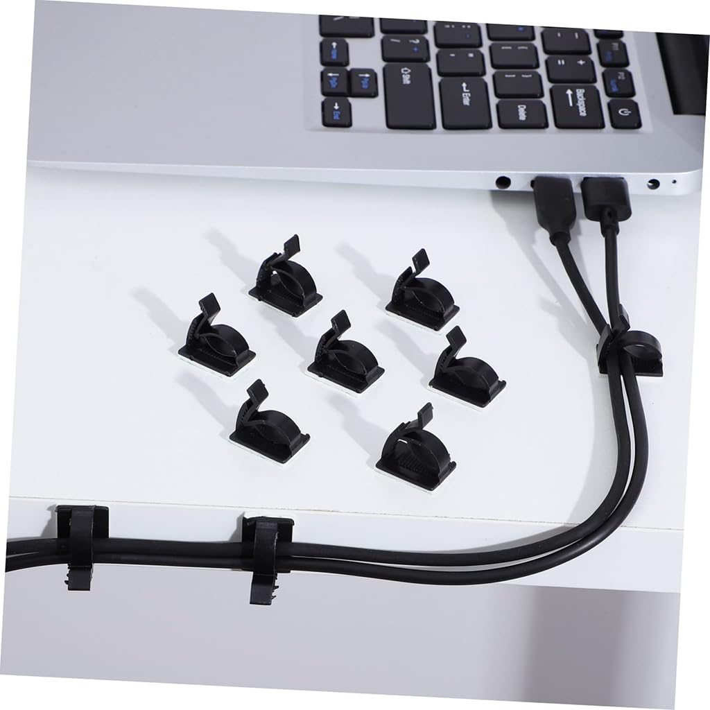 ZIBUYU Adhesive Cable Clips for Desk and Car featuring Toothed Adjustment | 50-Pack Black PA66