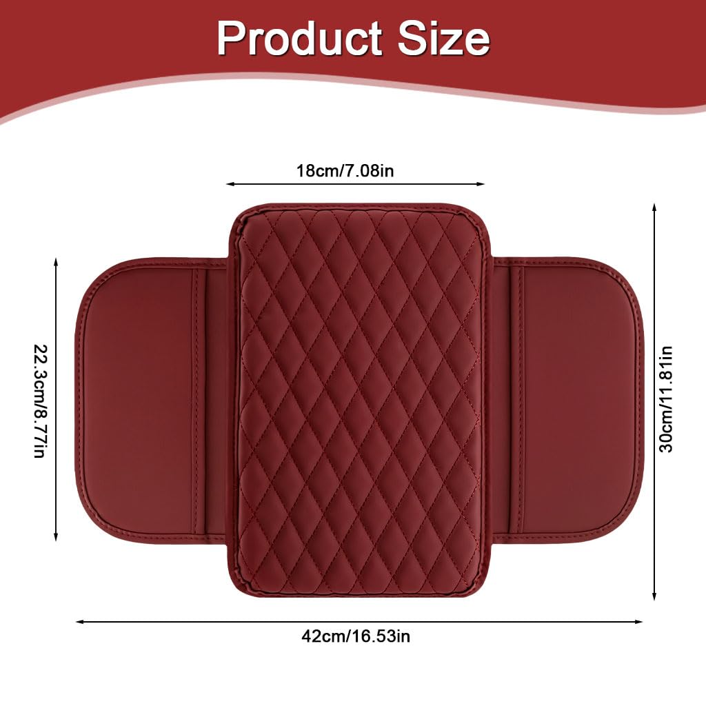 STHIRA Car Armrest Cushion for Comfort and Protection with Dual Mobile Pockets | PU Leather Universal Fit