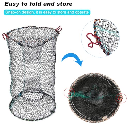 Proberos® Fish Net,Fishing Cast Net,Foldable Fishing Basket Bait Fish Trap Sturdy Nylon Mesh Wide Open for Shrimps Crab Lobsters Fishes 40 * 80CM (3 Pcs)