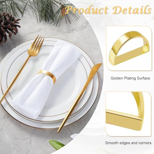 HASTHIP® 24PCS Stainless Steel Napkin Rings Golden Holders Luxury Minimalism for Dining Table Wedding Feast Banquet Festival Bright Gold Semicircle