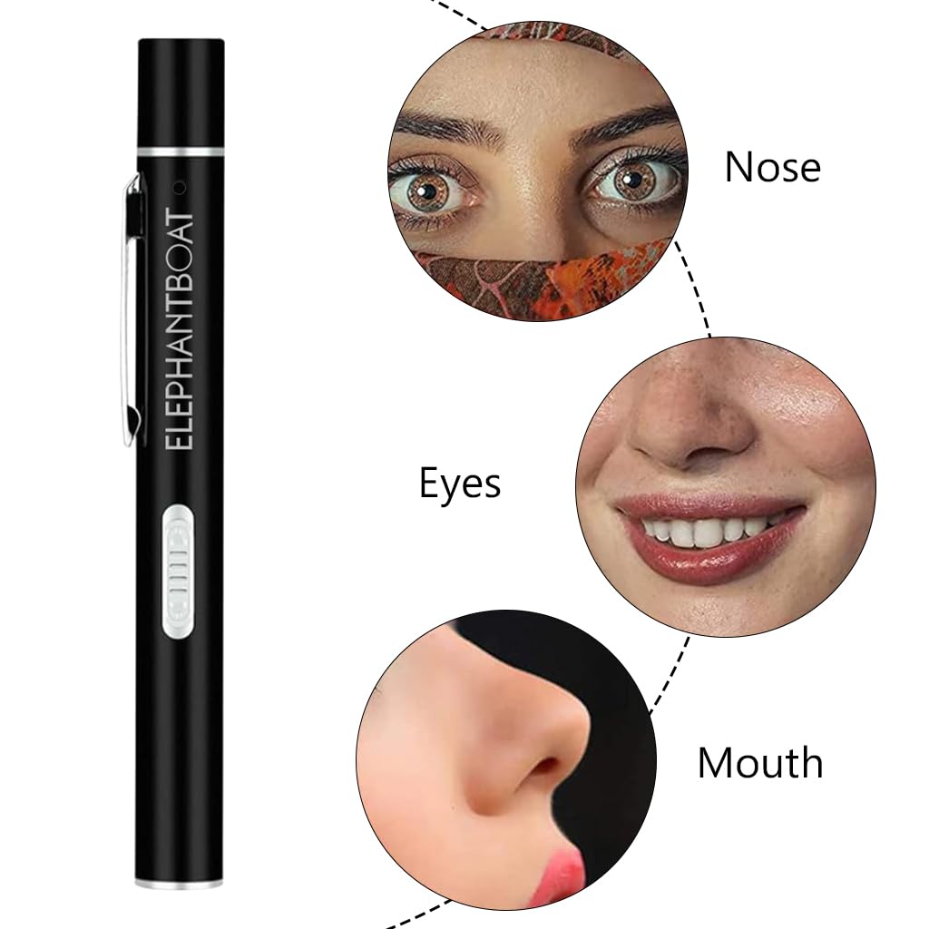ELEPHANTBOAT Pen Torch for Doctors Nurses, Light Dual Light Yellow White Light Beam Pen Light for Checking Oral, Pupil, Eyes, Ears, Nasal Cavity USB Rechargeable Pen Light (Black)