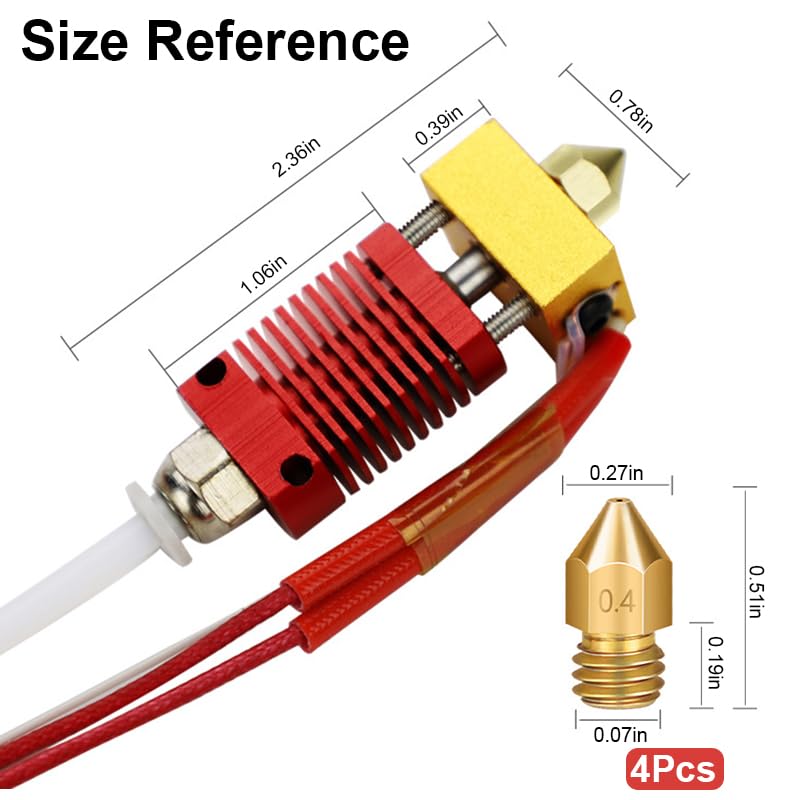 Serplex® 3D Printer Accessories for Ender 3 /Pro/V2 3D Printer Assembled Extruder MK8 HotEnd Kit 24V with 0.4mm Nozzle Upgrade with Low Friction Creality