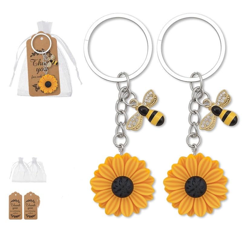 ZORBES® 2PCS Bee Suower jewelry pendant keychain, women's bag accessory, containing keychain, organza, tag and other decoration items