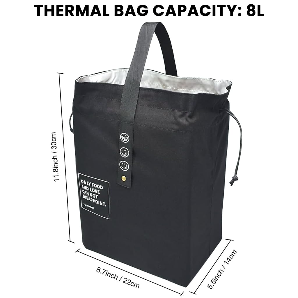 HASTHIP Reusable Lunch Bag for Work and Picnic with Drawstring Closure and Insulated Canvas 21x15x30cm