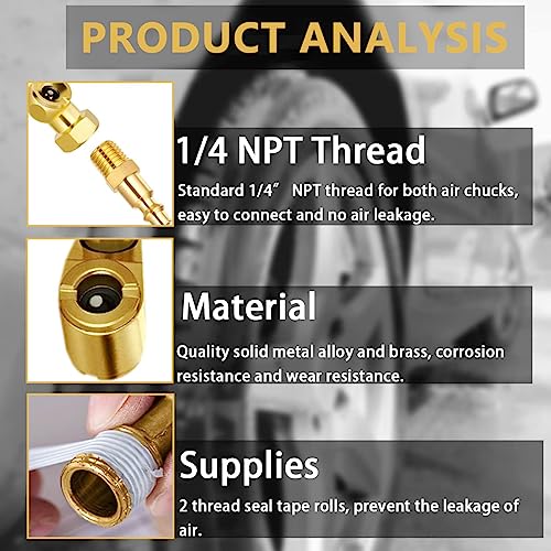 STHIRA® Heavy Duty Air Chuck Set Dual Head Standard Male Quick Plug & 1/4 Inch Female NPT Closed Ball, Easy to Connect for Air Compressor & Inflator 2 Way Connection Air Chuck Set