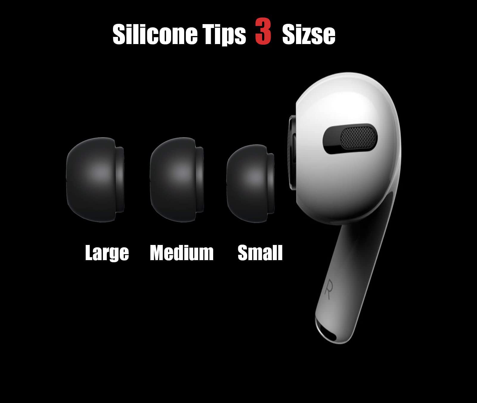 ZORBES Replacement Ear Buds Tips for AirPods Pro featuring Dust Mesh and 3 Pairs Black