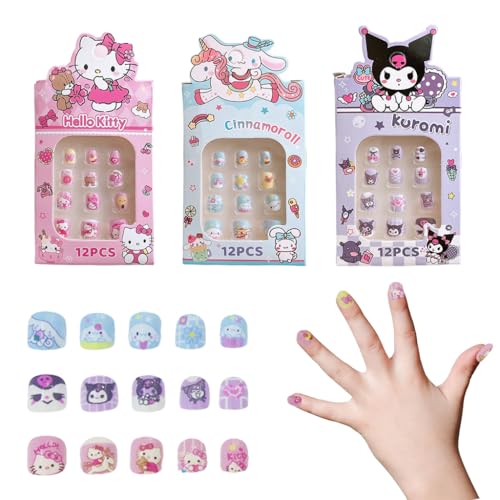 MAYCREATE 24pcs Kids Press-On Gel Nails Cute Kitten False Nail Press on Fake Nails Full Cover Press On False Nails for Girls Party Favor Gift Press-on Nail for Little Girls