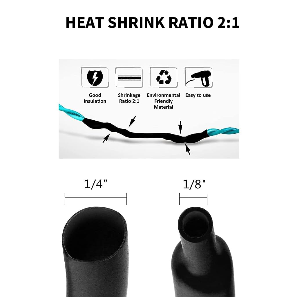 Serplex Heat Shrink Tubing Kit 650 pcs 8 Sizes for Cable Insulation with 2:1 Ratio | Polyolefin Sleeve Set in Storage Box