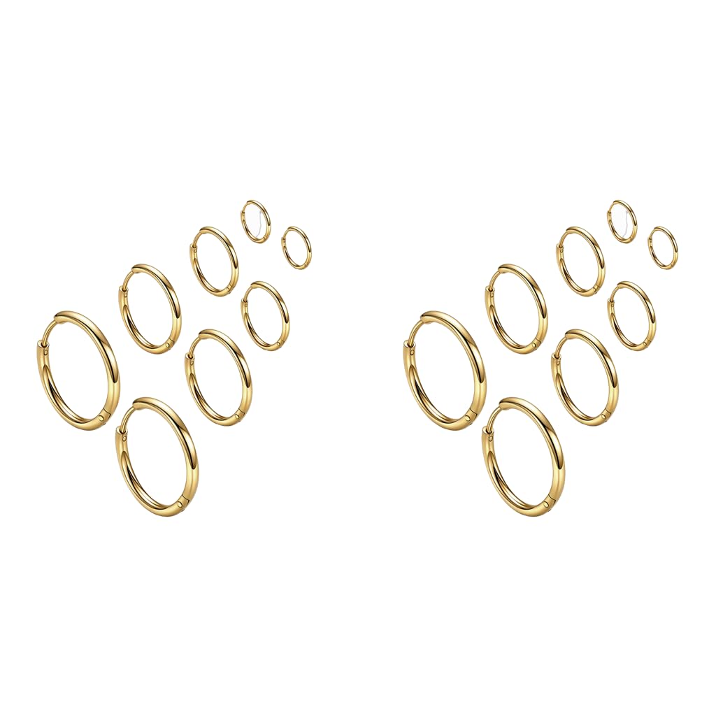 SANNIDHI Hoop Earrings for Women and Men with 4 Pairs in 8mm 10mm 12mm 14mm Gold Stainless Steel