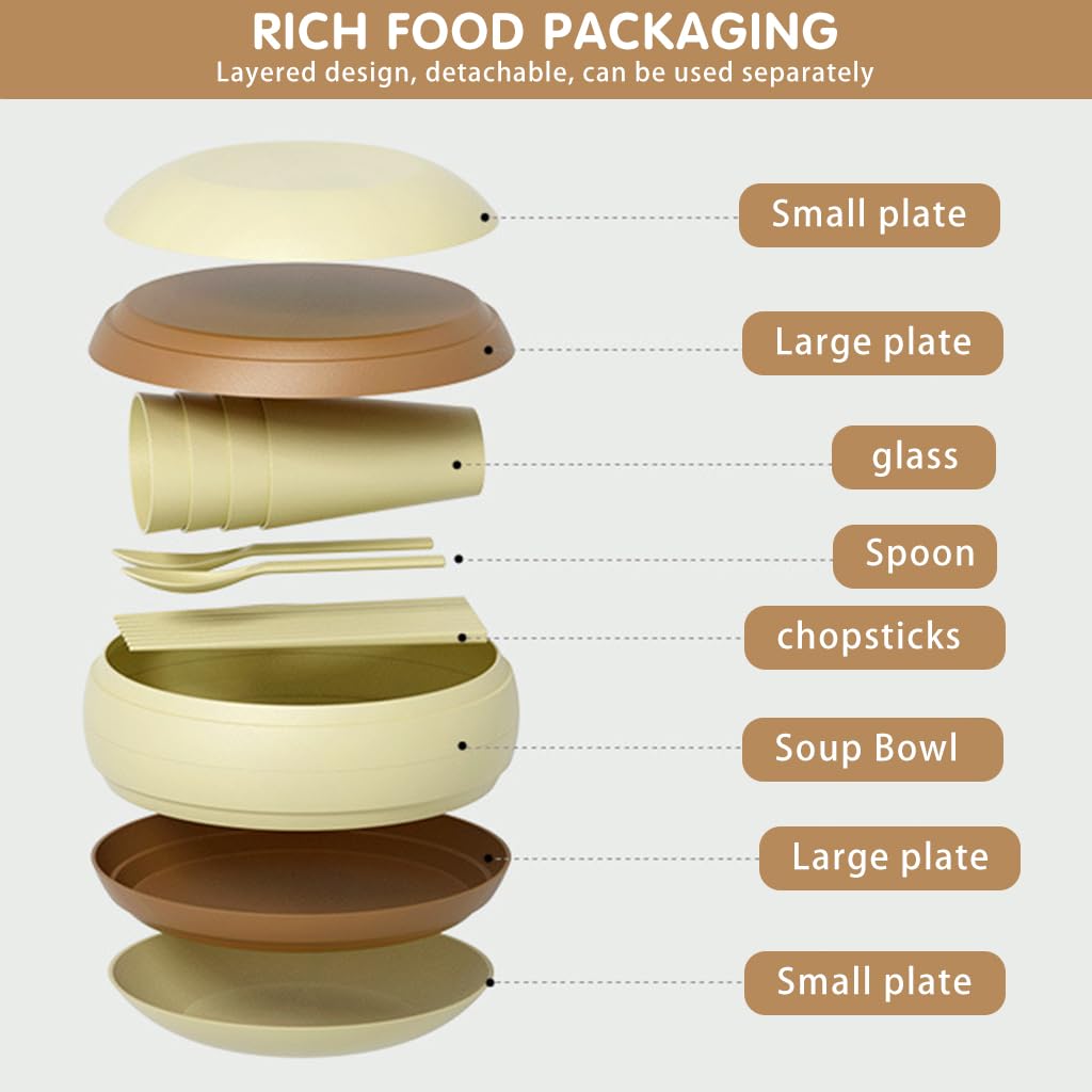 Proberos Outdoor Dishes Set for Camping and Picnic with 17 Pcs BPA-Free Plastic Dinnerware