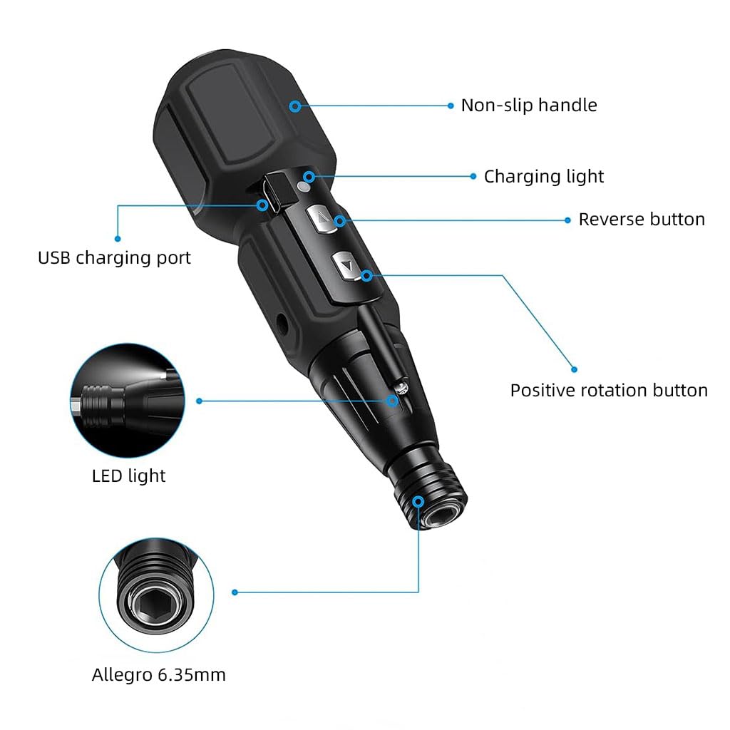Serplex Electric Screwdriver Set with 9 Bits and LED Light for DIY Projects | 3.6V USB Rechargeable 2-in-1 Tool