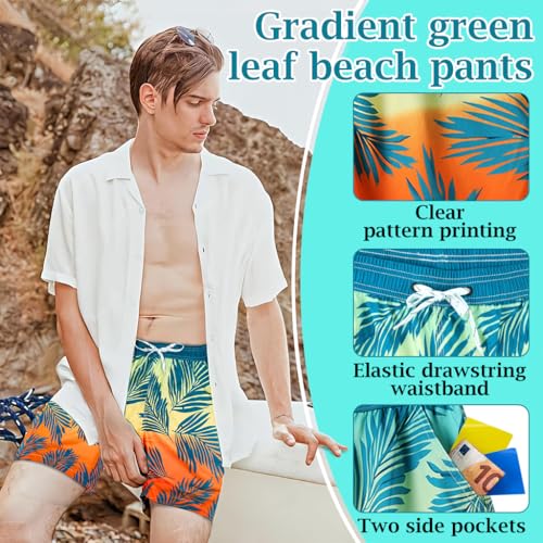Proberos® Swimming Shorts for Men Casual Fashion Gradient Print Summer Beach Quick Dry Polyester Elastic Waist Chino Swim Wear L 2 PCS