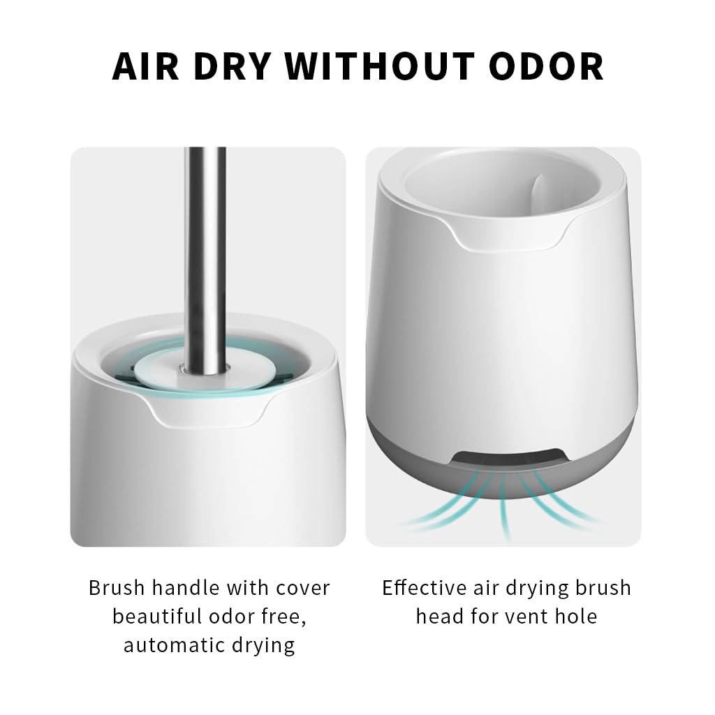 HASTHIP Silicone Toilet Brush Set for Bathroom with 17cm Long Handle and Ventilated Holder | Flexible Bristles Cleaner