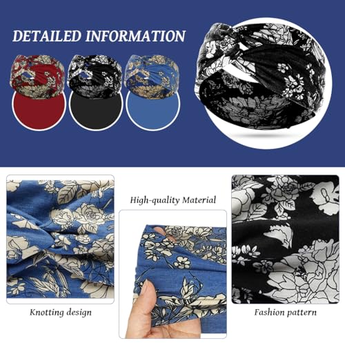 MAYCREATE® Head Band for Women 9PCS Knotted Hair Bands Flower Print Fashion Stretchy Makeup Running Yoga Fitness