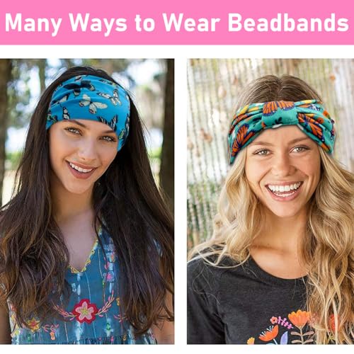 Proberos® Hair Band for Women Hairband Sweat Proof Gym Fitness Soft Wide Head Band Running Yoga Sports Bandana for Girls 3 Pack Butterfly 2 PCS