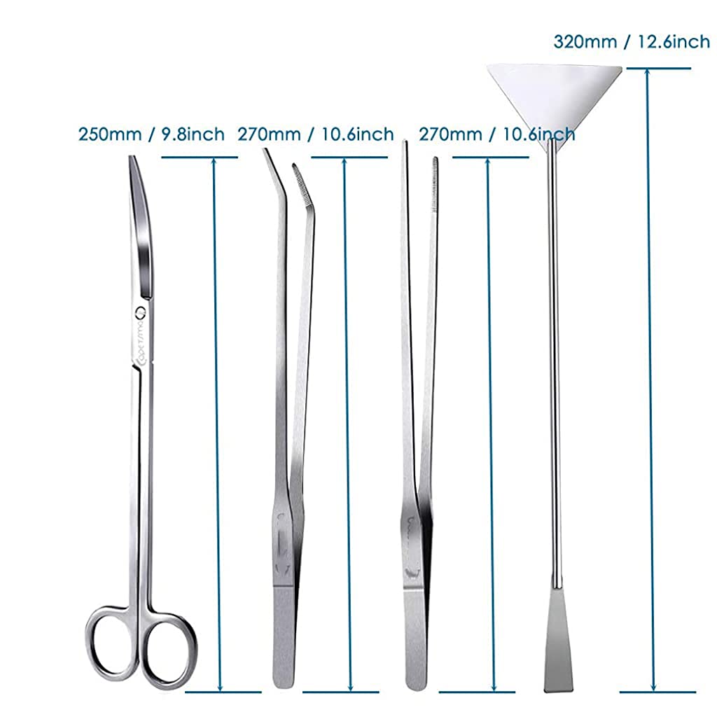 Qpets Aquarium Aquascaping Tools Kit for Plant Trimming with Anti Slip Tweezers | 5 in 1 Stainless Steel Set