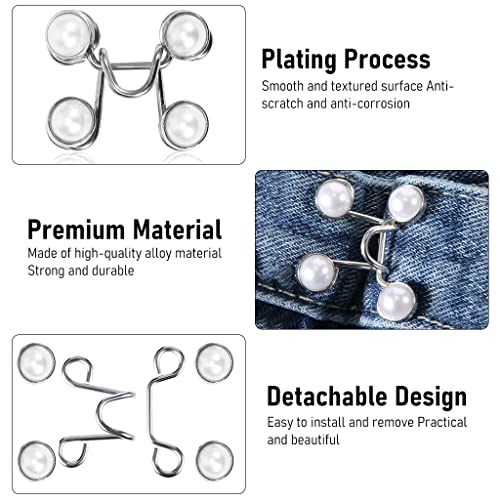 SANNIDHI® 6 Pack Detachable Jeans Button Pins, Instant Adjustable Waist Buckle for Loose Jeans, Pearl Crystal Jeans Waist Adjuster Tightener for Pants, Skirt (No Sew Required)