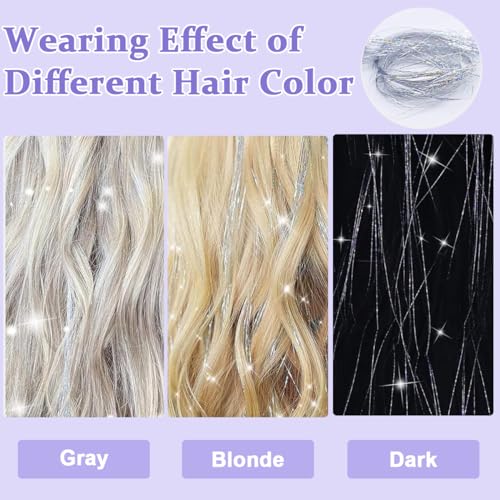 MAYCREATE® 6pcs Hair Tinsel Hair Extensions for Women Girls Glitter Clip-in Fairy Hair Tinsels Sparkling Tinsel for Party Festival Cosplay - 20inch, Silver