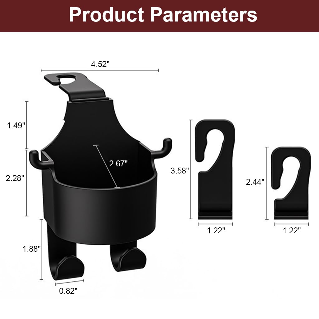 STHIRA Car Organizer Hanger for Headrest with Dual Hooks and Cup Holder | 2Pcs Plastic Set