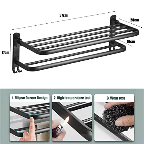 HASTHIP® Stainless Steel Towel Hanger for Bathroom, Towel Rack with Two Towel Bars & Hook for Bathroom Lavatory Wall Mounted Towel Rack, 2-Tier (Matte Black)