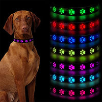 Qpets® Dog Collar for Large Dog, 7 Colours LED Dog Collor Light Up Dog Collar USB Rechargeable Quick Release Buckle, Adjustable Size PVC Leather Dog Collar, Dog Neck Collar(Size: L)