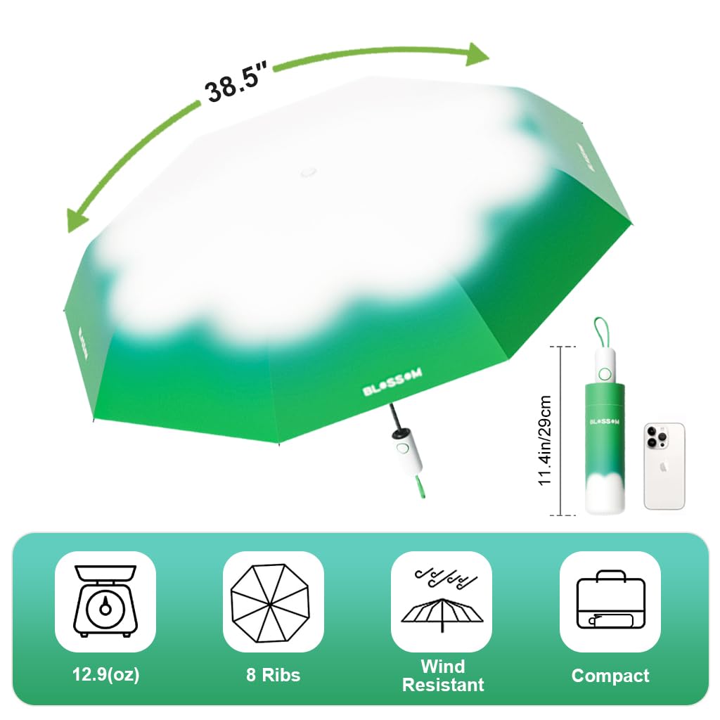 Venzina Sun Umbrella for Travel with Automatic One Touch Open and Fiberglass Ribs | UPF 50+ Black Coated Liner in Gradient Light Purple