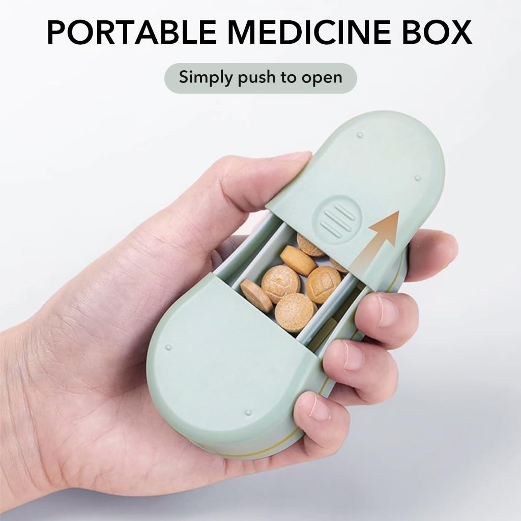 ZIBUYU Medicine Box for Home and Travel with 2 in 1 Tablet Cutter & Pill Storage | Foodgrade Plastic