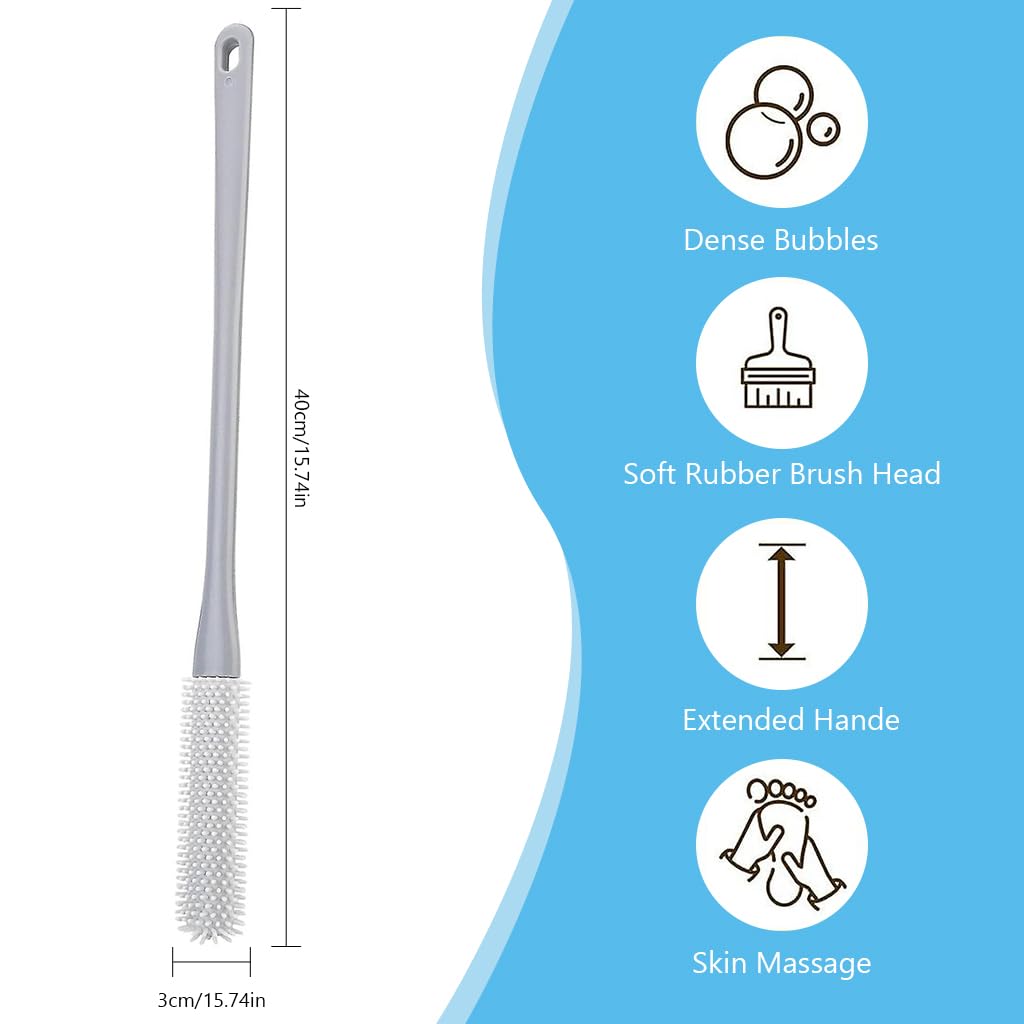 ZIBUYU Toe Cleaning Brush for Shower with 15.7 in Ergonomic Handle and Soft Silicone Bristles | Foot Care Tool for Men and Women