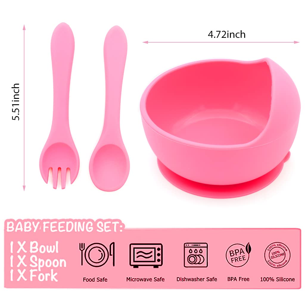 SNOWIE SOFT Baby Suction Bowl Kit for Self Feeding with Lid and Spoon | Silicone BPA Free