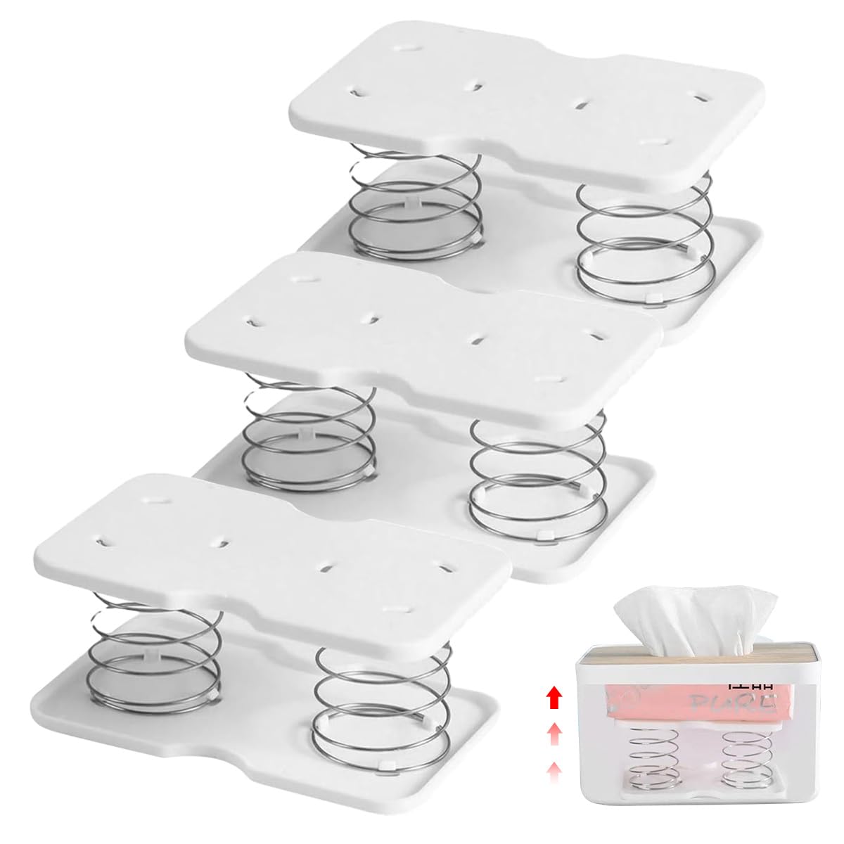 HASTHIP Tissue Box Holder for Home and Office featuring Spring Loaded Support 3Pcs 4.7x3x2.3 in White