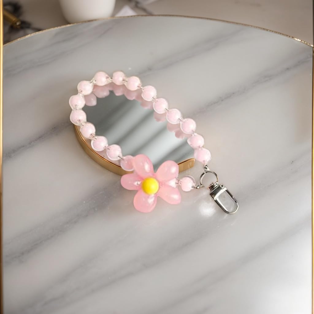 Zibuyu Phone Charm for Girls with Flower Beads and Metal Buckle | Pink Acrylic Strap Grip
