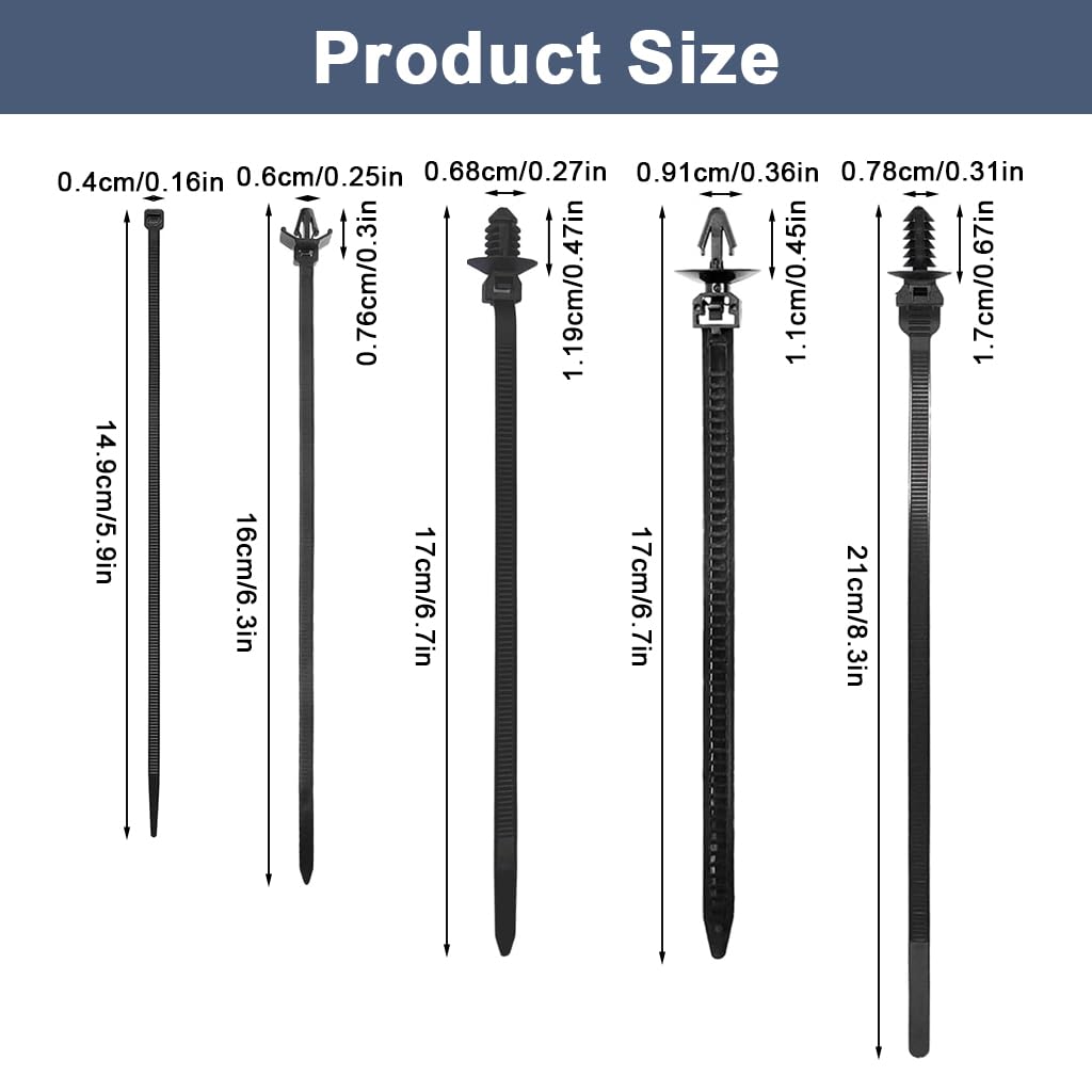 STHIRA Cable Ties 160 Pcs for Car Home and Office featuring Push Mount Self Locking Nylon | 5 Assorted Sizes for Easy Cable Management