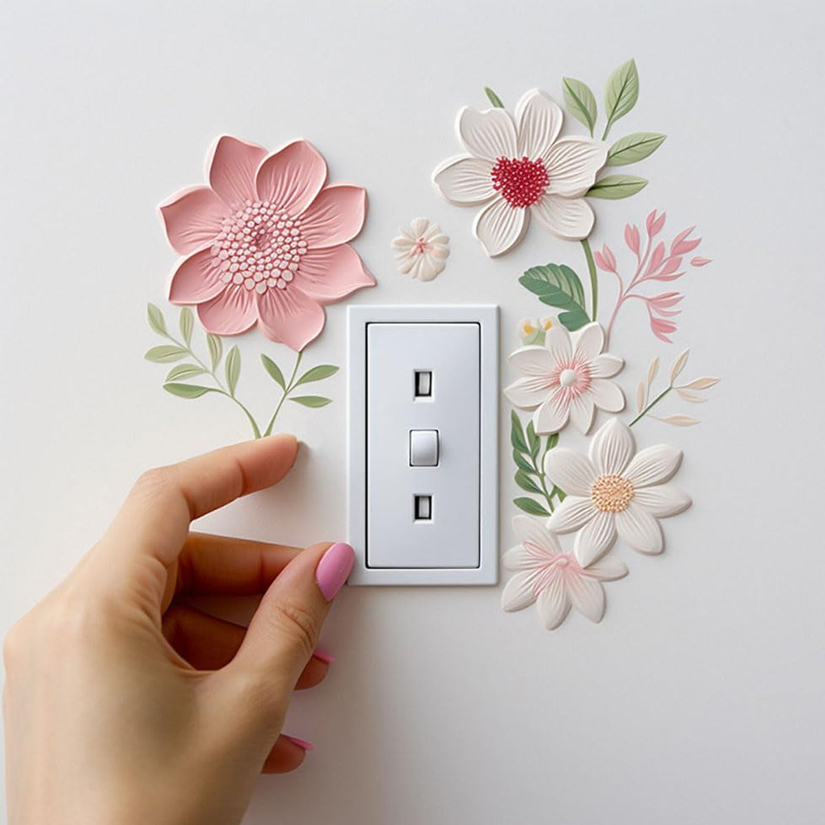HASTHIP 3Pcs Wall Switch Decals Stickers Aesthetic Flower Wall Stickers for Home Decor Wall Decor 3D PVC Self-adhesive Flower Wall Switch Stickers Living Room Decor