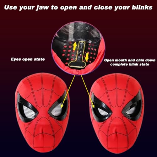 FANCYKU® 3D Spide Mask with Moving Eyes Jaw Motion Activated Blinking Eyelid Head Cover Cosplay Costumes for Adult Kids Halloween Masquerade Red 3 PCS