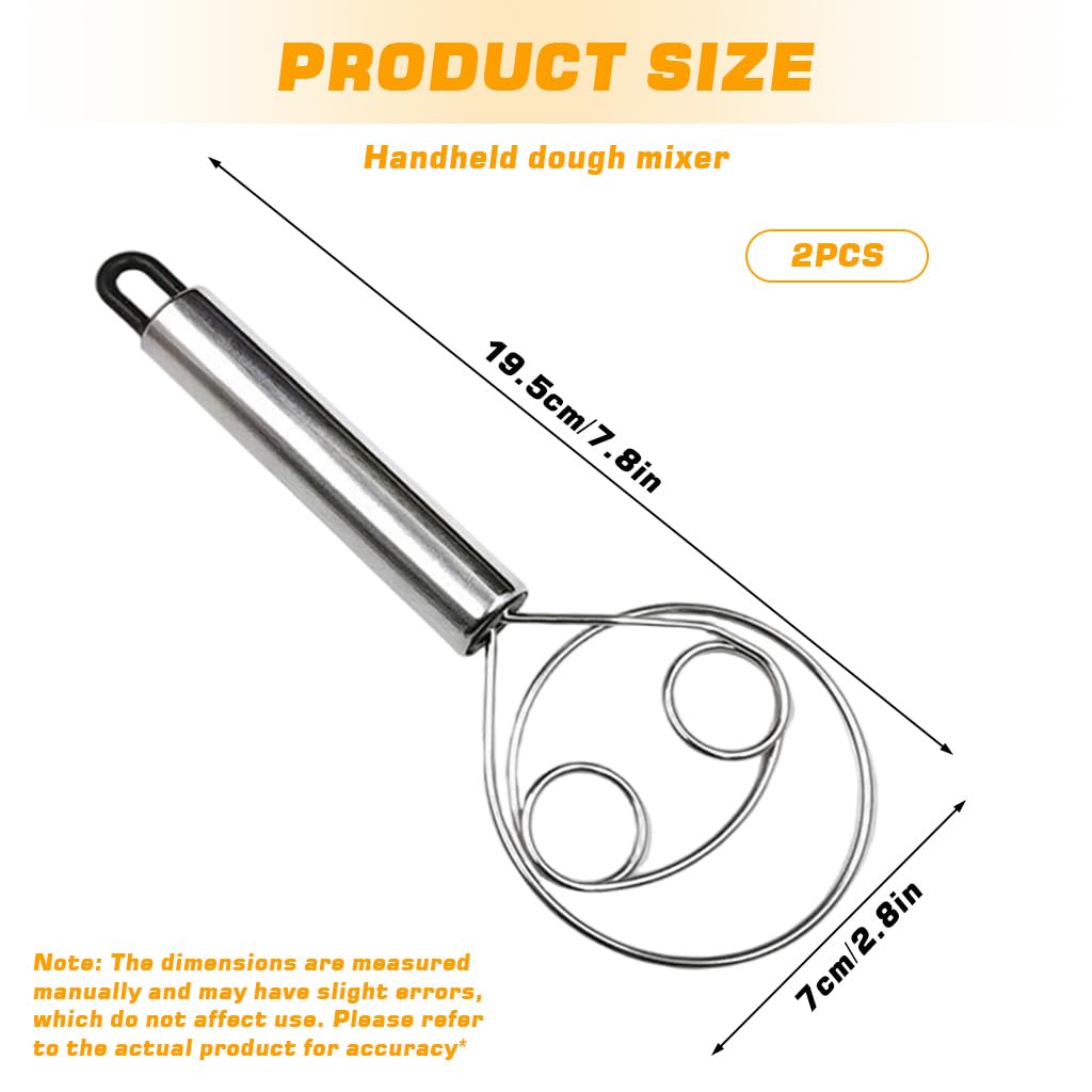Supvox Danish Dough Whisk for Bread and Pizza Mixing Pack of 2 featuring Open Triplet Loop Stainless Steel Design