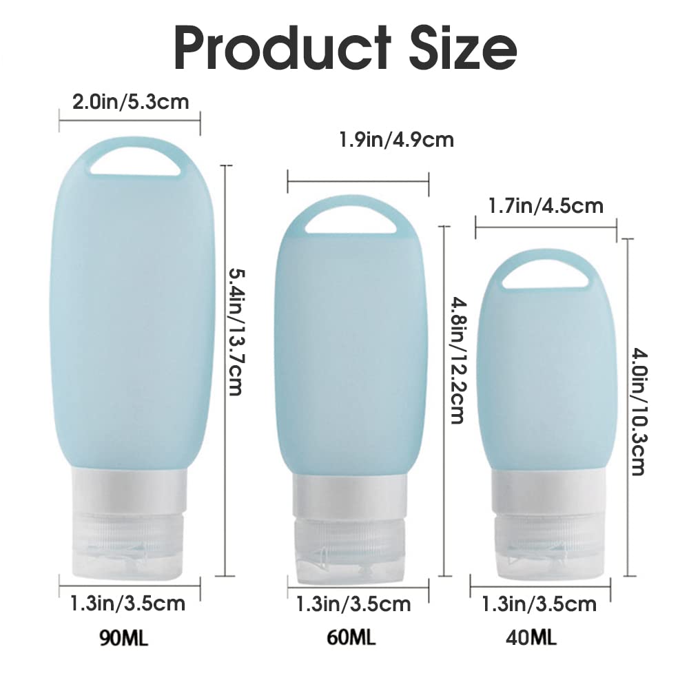 MAYCREATE Travel Bottles for Toiletries 3Pcs 40ml 60ml 90ml with Carabiner | Soft Silicone Leakproof Refillable Containers Green