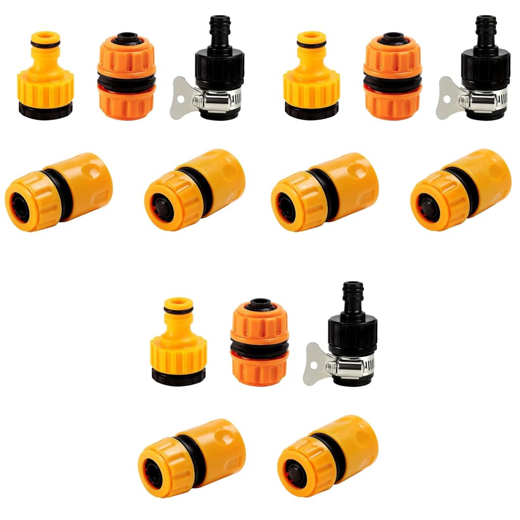 ZIBUYU Hose Quick Connectors for Garden and Car Wash 15PCS with 2 in 1 Faucet Adapter | ABS Fitting Set