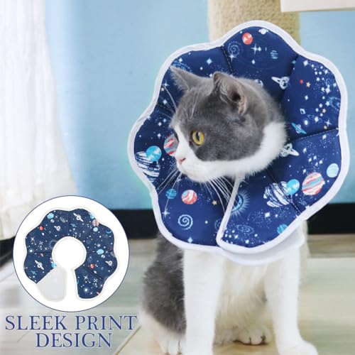 Qpets® Cat Cone Collar Comfy & Soft Padded Cotton Cat Recovery Collar Adjustable Size Machine Washable, After Surgery for Anti-Licking Cat Cone Collar, Surgery Recovery Collar for Pet (S, 16-23cm)