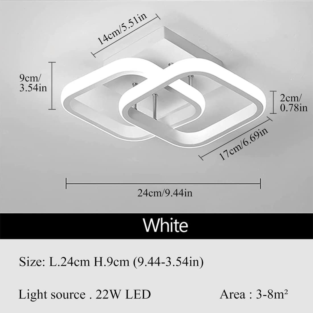 ELEPHANTBOAT  22W Ceiling Light Modern LED Cool White 6000K Acrylic Square LED Ceiling Lamp for Hallway Office Bedroom Kitchen Living Room Ceiling Light(White)