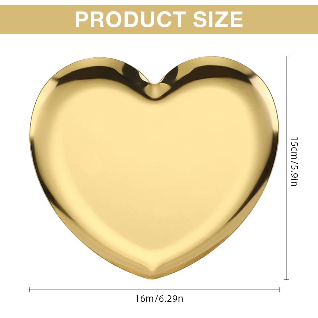 HASTHIP Jewelry Storage Trays for Vanity and Dresser featuring Heart-Shaped Design 16x15cm | Golden Metal Organizer