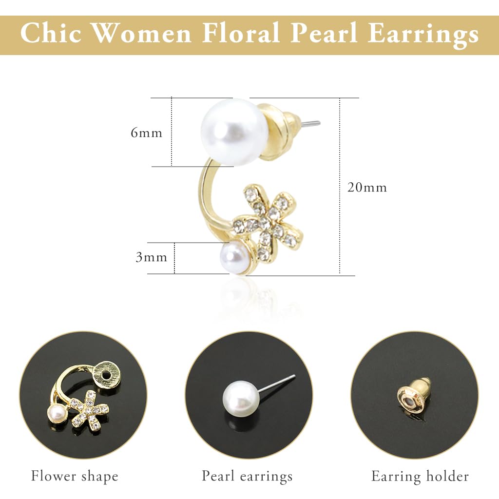Zibuyu Earrings for Women featuring Floral Pearl and Rhinestone Design with Golden Alloy Finish | Elegant Gift Jewelry