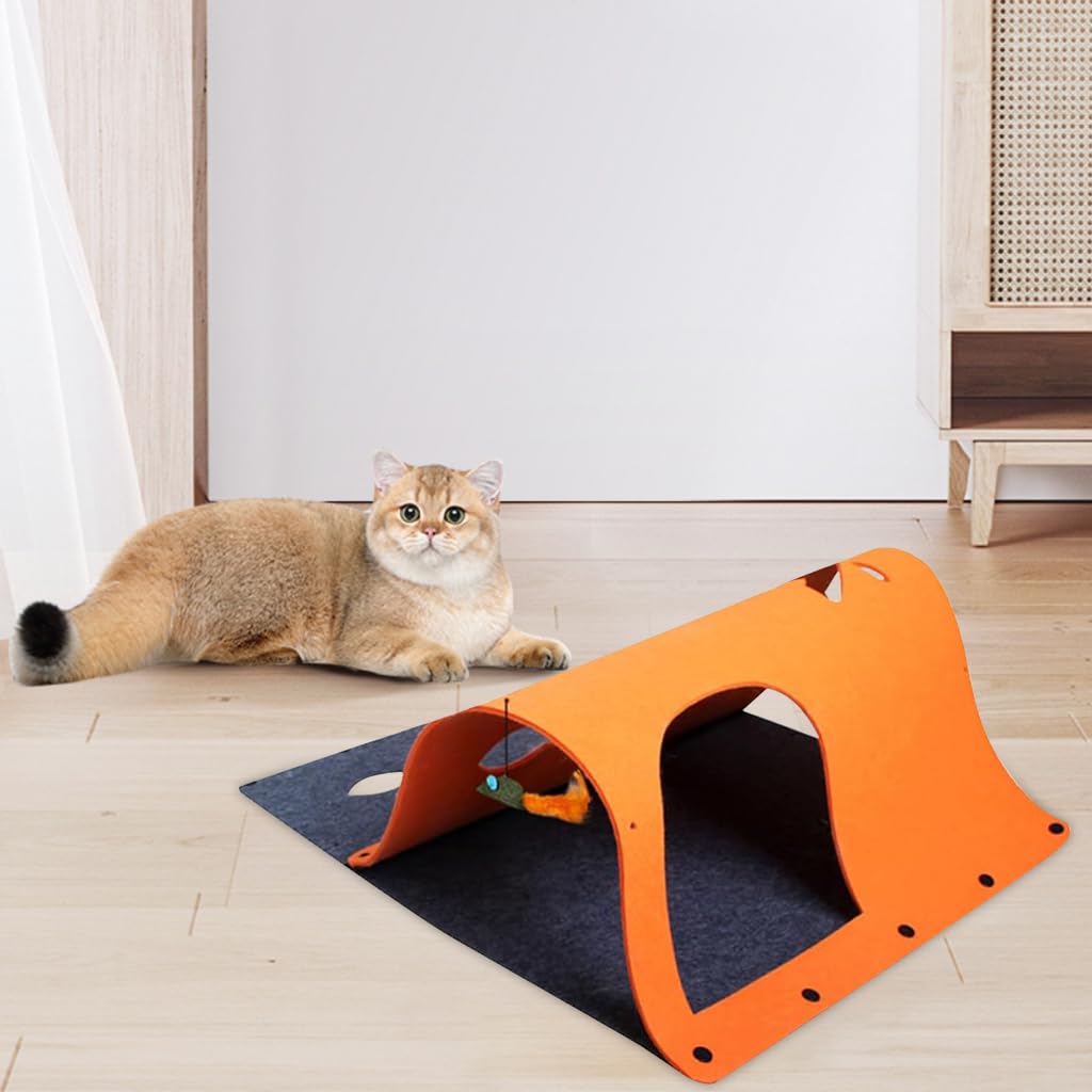 Qpets Felt Cat Tunnel for Play and Hiding with Transformable Felt House 52x70cm | Set of 2