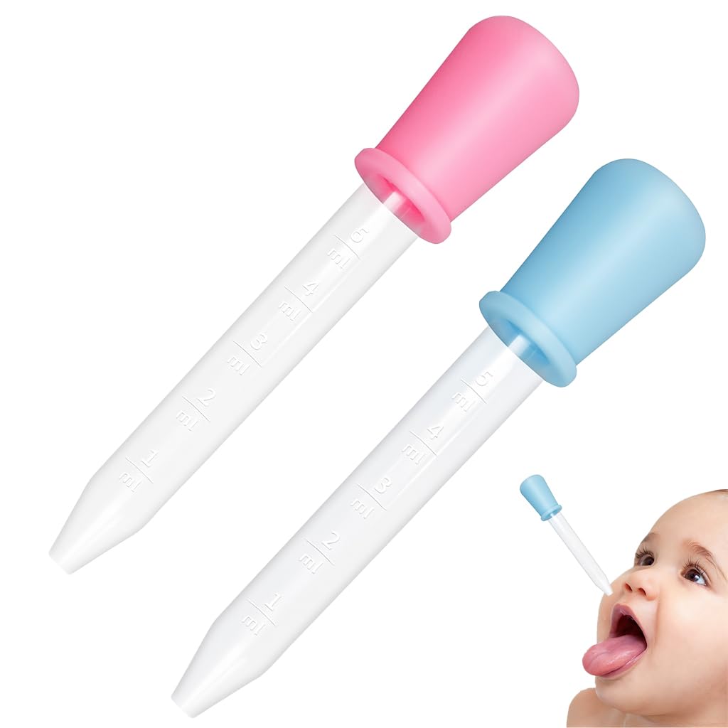 Zibuyu Baby Medicine Droppers for Accurate Liquid Dosing with 1–5ml Marks and Soft Silicone Tips | BPA-Free 2-Pack in Pink and Blue