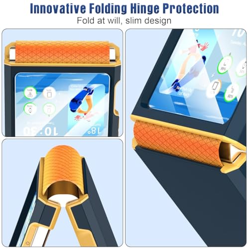 ZORBES® Phone Case for Samsung Galaxy Z Flip 6 TPU with 3.4 inch External Screen Cover Fashion Contrast Color One-Piece Hinged Dark Blue 2PCS