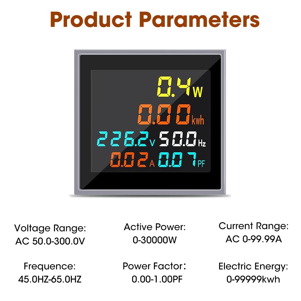 6 in 1 Digital Single Phase Power Meter with LCD Display and Current Transformer CT | 50 300V 0 100A 0 30000W Energy Monitor